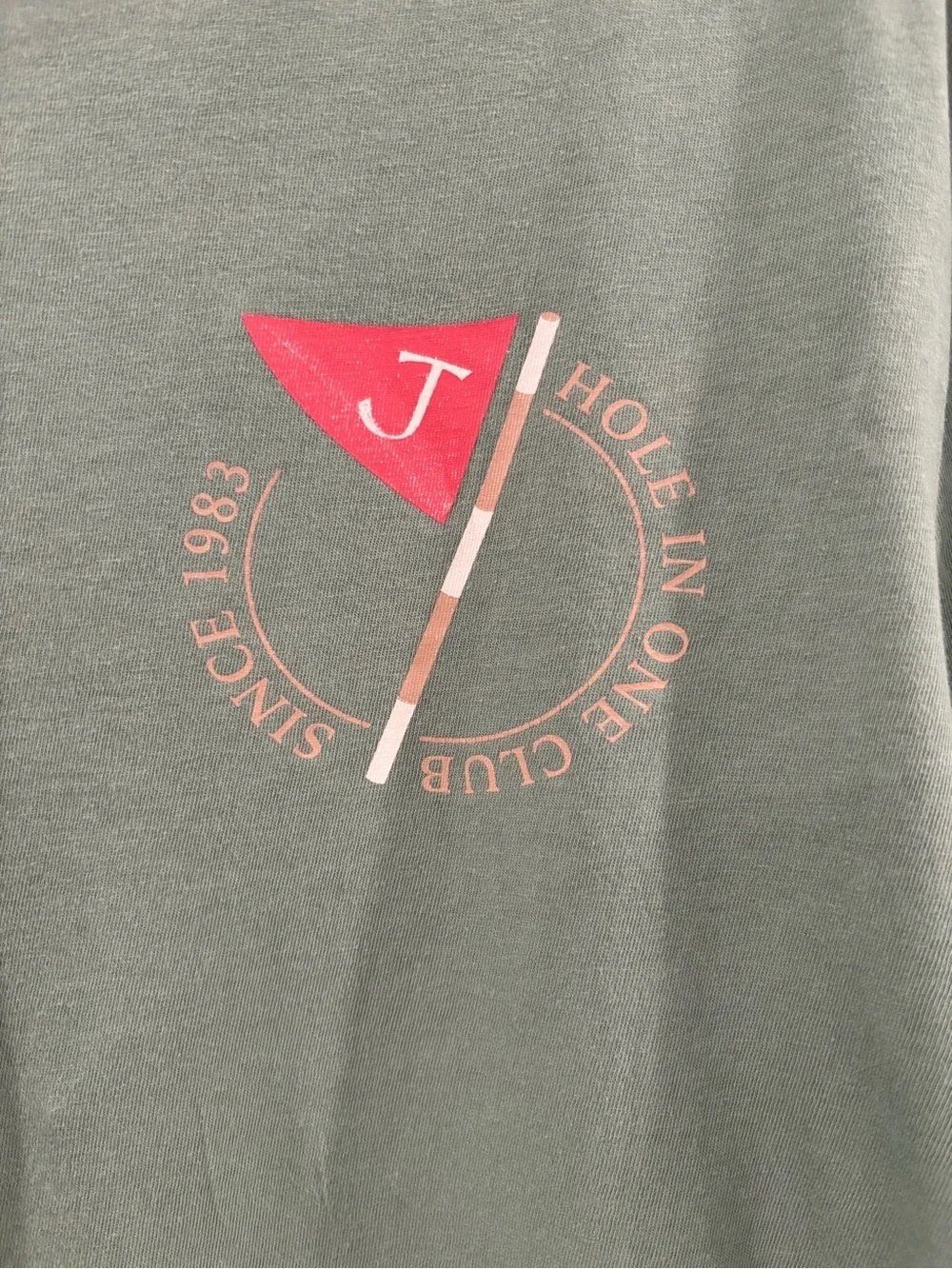 J. Crew Forest Green Short Sleeve Crewneck with Red Flag Graphic